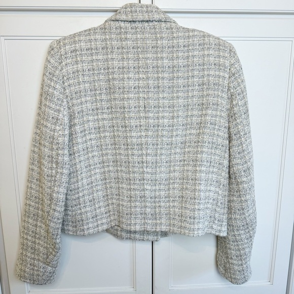 Zara Double Breasted Tweed Jacket Large Gray Texture Weave Crop Blazer Academia - Picture 4 of 16